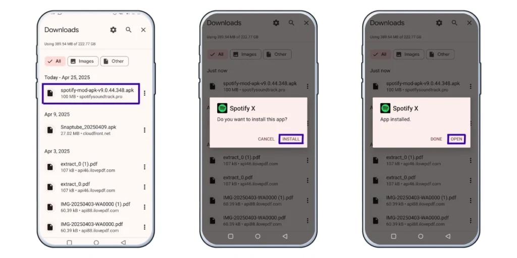 Installing Spofity Mod APK